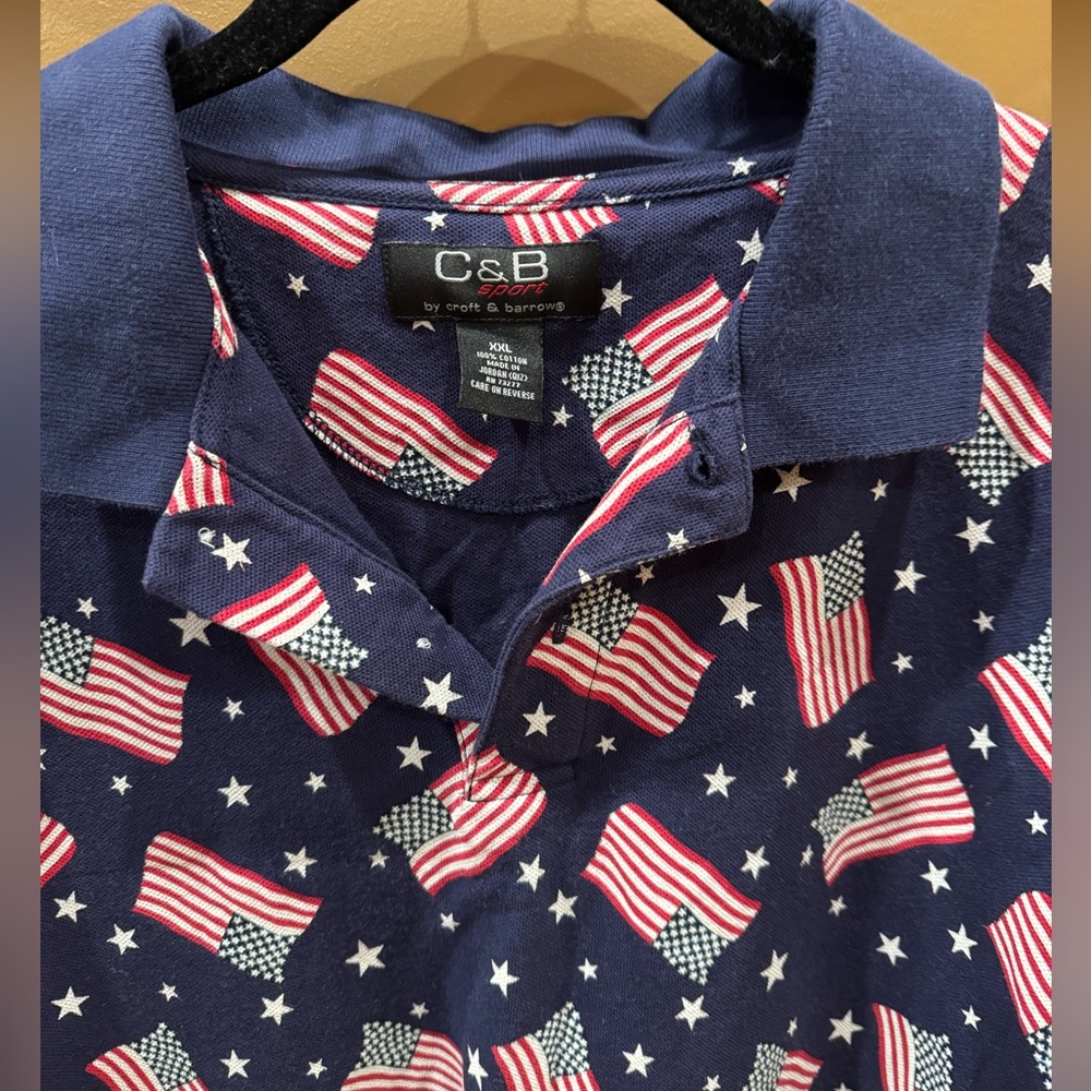 Croft & Barrow Sport Men Patriotic Flag Polo Short Sleeve Shirt Navy Blue 2XL - Picture 2 of 5
